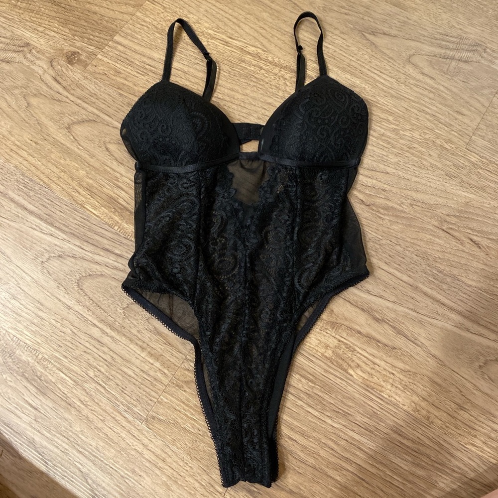 Black lace body suit